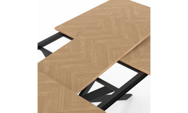 Table repas Spider plateau extensible 160-200cm effet chevron et pieds croisés noirs