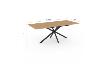 Table repas Spider plateau extensible 160-200cm effet chevron et pieds croisés noirs