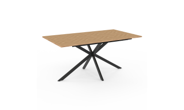 Table repas Spider plateau extensible 160-200cm effet chevron et pieds croisés noirs