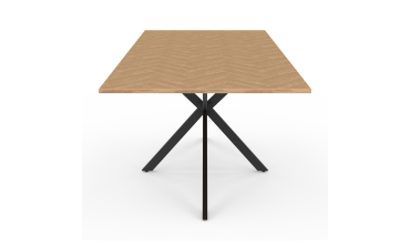 Table repas Spider plateau extensible 160-200cm effet chevron et pieds croisés noirs