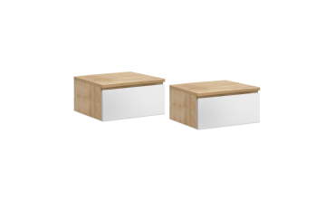 Tables de chevet suspendues Tom 1 tiroir bois et blanc - lot de 2