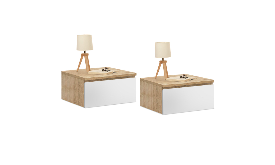 Tables de chevet suspendues Tom 1 tiroir bois et blanc - lot de 2