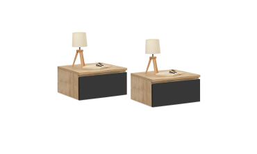 Tables de chevet suspendues Tom 1 tiroir bois et noir - lot de 2