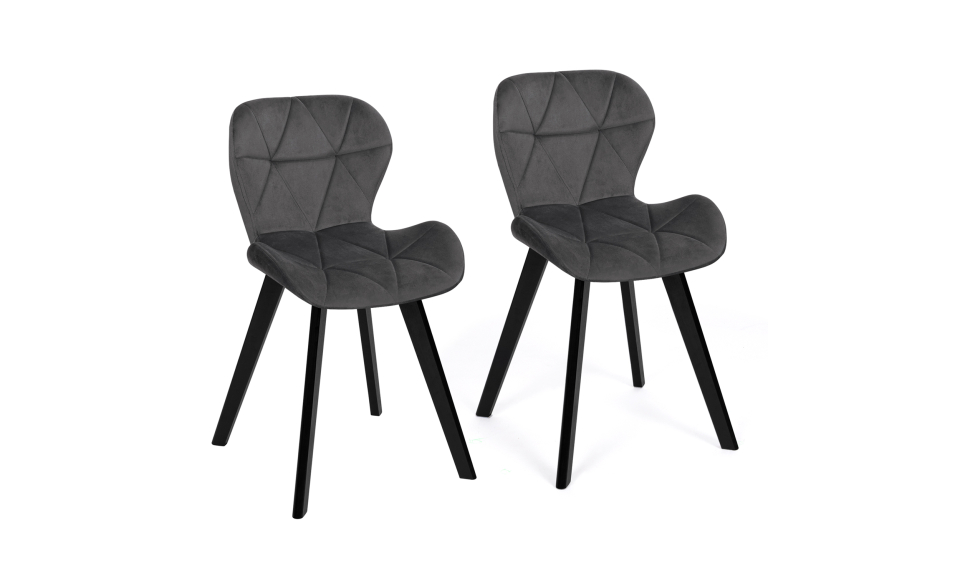 Chaises Daisy en velours gris et pieds noirs - lot de 2