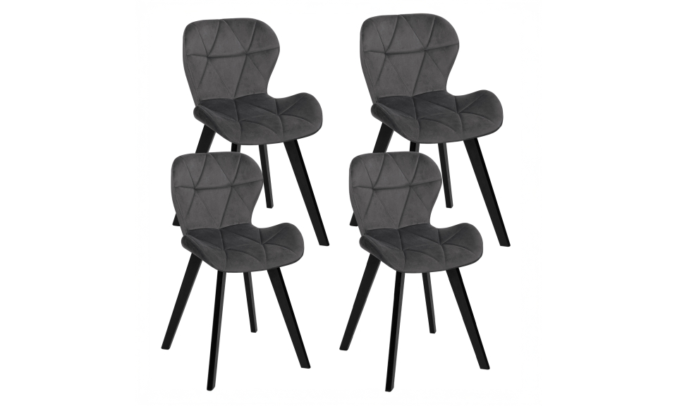 Chaises Daisy en velours gris et pieds noirs - lot de 4