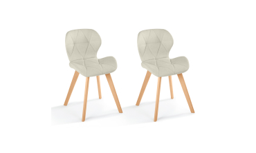 Chaises Gatsby en tissu beige et pieds bois - lot de 2