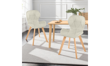 Chaises Gatsby en tissu beige et pieds bois - lot de 2