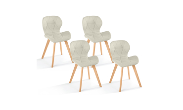 Chaises Gatsby en tissu beige et pieds bois - lot de 4