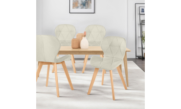 Chaises Gatsby en tissu beige et pieds bois - lot de 4