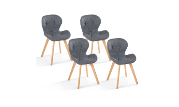 Chaises Gatsby en tissu gris et pieds bois - lot de 4