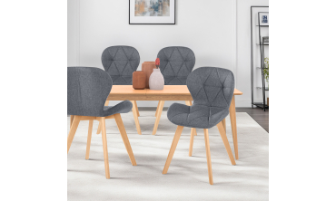 Chaises Gatsby en tissu gris et pieds bois - lot de 4