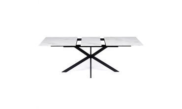 Table repas Glam plateau extensible 160-200cm effet marbre blanc et pieds croisés noirs