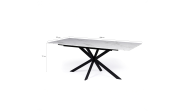 Table repas Glam plateau extensible 160-200cm effet marbre blanc et pieds croisés noirs
