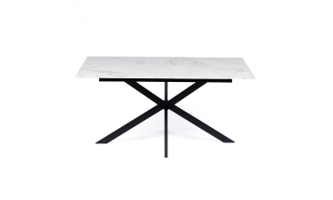 Table repas Glam plateau extensible 160-200cm effet marbre blanc et pieds croisés noirs