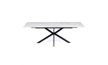 Table repas Glam plateau extensible 160-200cm effet marbre blanc et pieds croisés noirs