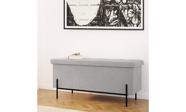 Banc coffre avec pieds noirs Loan en tissu gris 100cm