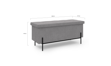 Banc coffre avec pieds noirs Loan en tissu gris 100cm