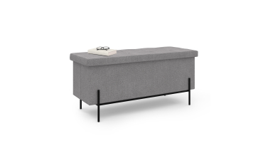 Banc coffre avec pieds noirs Loan en tissu gris 100cm