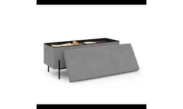 Banc coffre avec pieds noirs Loan en tissu gris 100cm