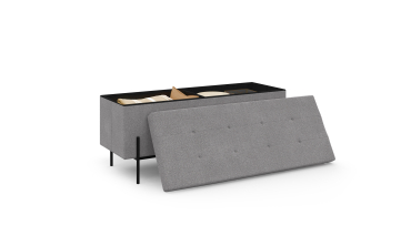 Banc coffre avec pieds noirs Loan en tissu gris 100cm