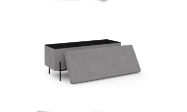 Banc coffre avec pieds noirs Loan en tissu gris 100cm