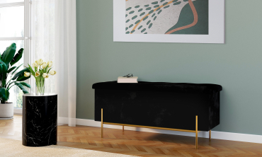 Banc coffre avec pieds dorés Loan en velours noir 100cm