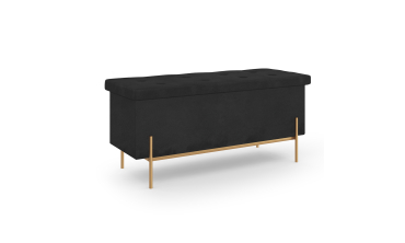 Banc coffre avec pieds dorés Loan en velours noir 100cm
