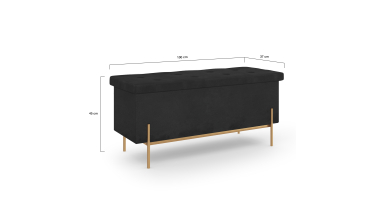 Banc coffre avec pieds dorés Loan en velours noir 100cm
