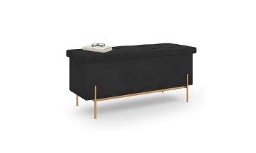 Banc coffre avec pieds dorés Loan en velours noir 100cm
