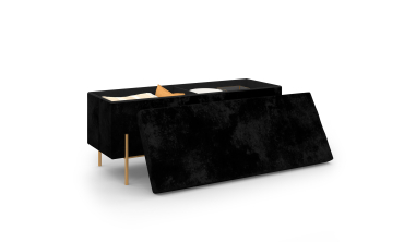 Banc coffre avec pieds dorés Loan en velours noir 100cm