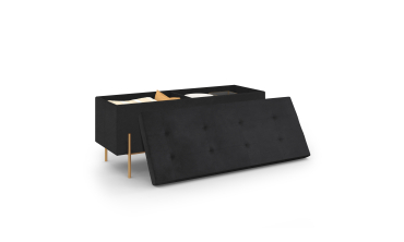 Banc coffre avec pieds dorés Loan en velours noir 100cm