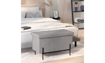Banc coffre avec pieds noirs Loan en tissu gris 76cm