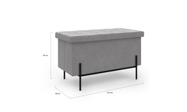 Banc coffre avec pieds noirs Loan en tissu gris 76cm