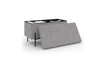 Banc coffre avec pieds noirs Loan en tissu gris 76cm