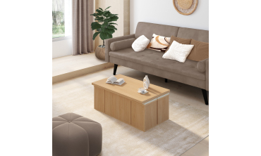 Table basse Tania 2 en 1 avec plateau dépliant et 4 assises