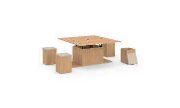 Table basse Tania 2 en 1 avec plateau dépliant et 4 assises