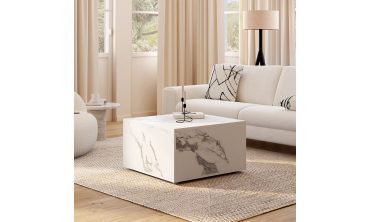 Table basse carrée effet marbre avec rangement 60cm