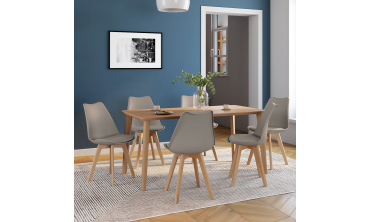 Chaises Nordia assise taupe et pieds bois - lot de 6