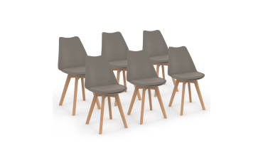 Chaises Nordia assise taupe et pieds bois - lot de 6