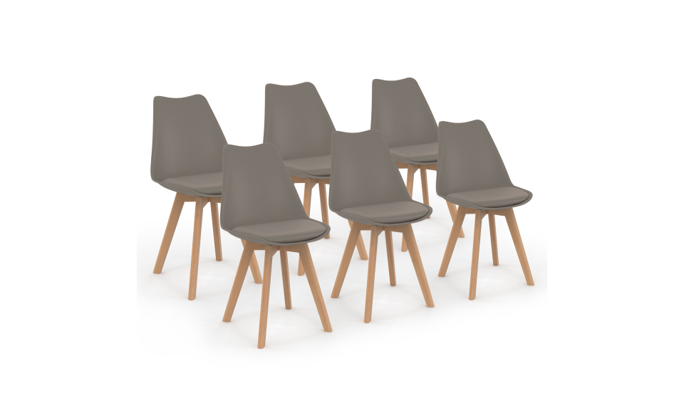 Chaises Nordia assise taupe et pieds bois - lot de 6 Chaises Nordia assise taupe et pieds bois - lot de 6