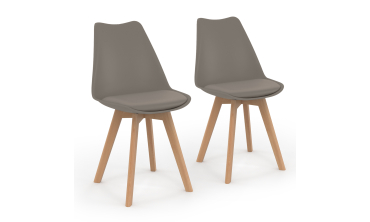 Chaises Nordia assise taupe et pieds bois - lot de 2