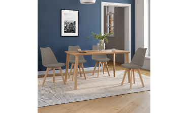 Chaises Nordia assise taupe et pieds bois - lot de 4