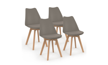 Chaises Nordia assise taupe et pieds bois - lot de 4
