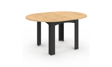 Table repas Dina plateau extensible 110-150cm rond et pieds noirs