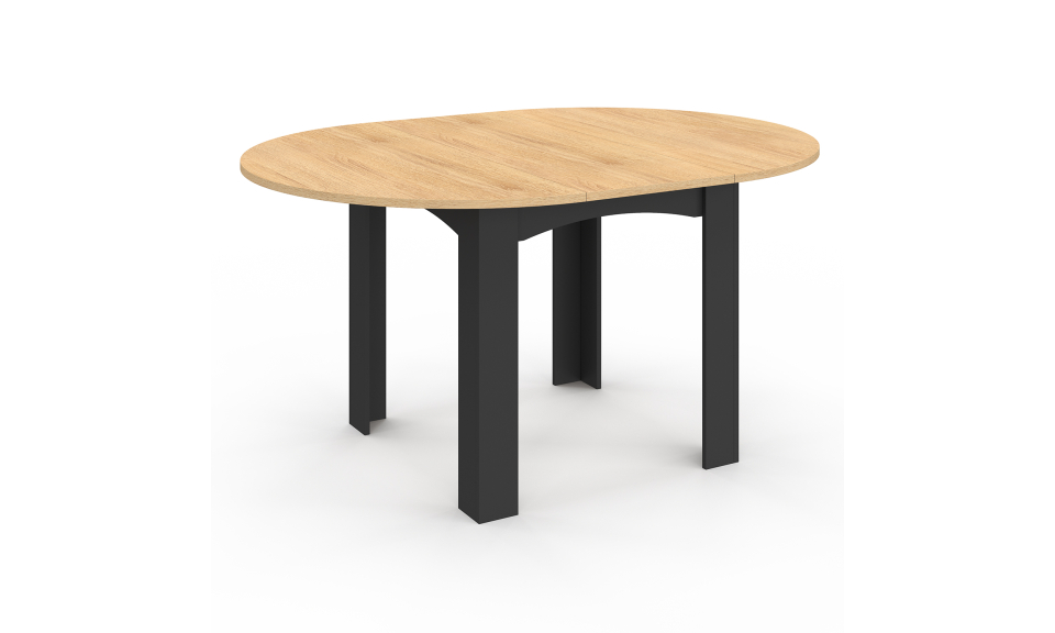 Table repas Dina plateau extensible 110-150cm rond et pieds noirs Table repas Dina plateau extensible 110-150cm rond et pieds noirs