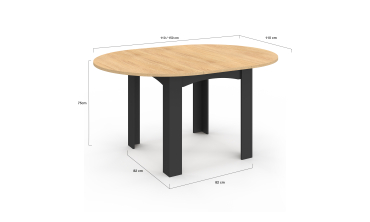 Table repas Dina plateau extensible 110-150cm rond et pieds noirs