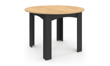 Table repas Dina plateau extensible 110-150cm rond et pieds noirs
