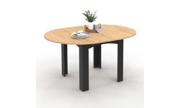 Table repas Dina plateau extensible 110-150cm rond et pieds noirs