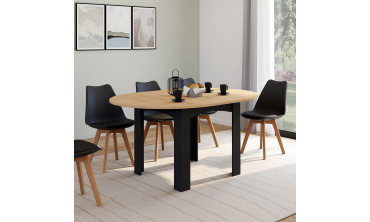 Table repas Dina plateau extensible 110-150cm rond et pieds noirs