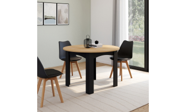 Table repas Dina plateau extensible 110-150cm rond et pieds noirs